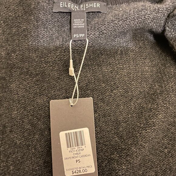 NWT New Eileen Fisher 100 Cashmere Buttery Gray Drape Front Cardigan Size PP/PS - Picture 7 of 8